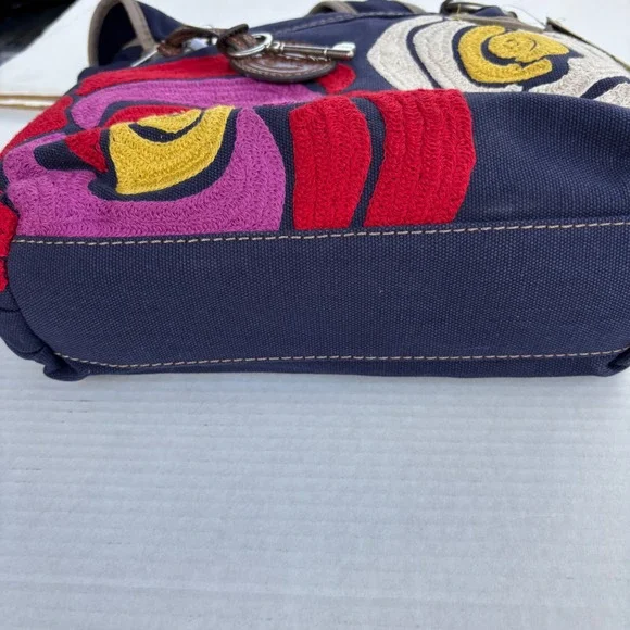 Fossil Cameron Fabric Satchel Bag Navy Blue Floral Embroidery ZB4477997 New - Picture 9 of 14